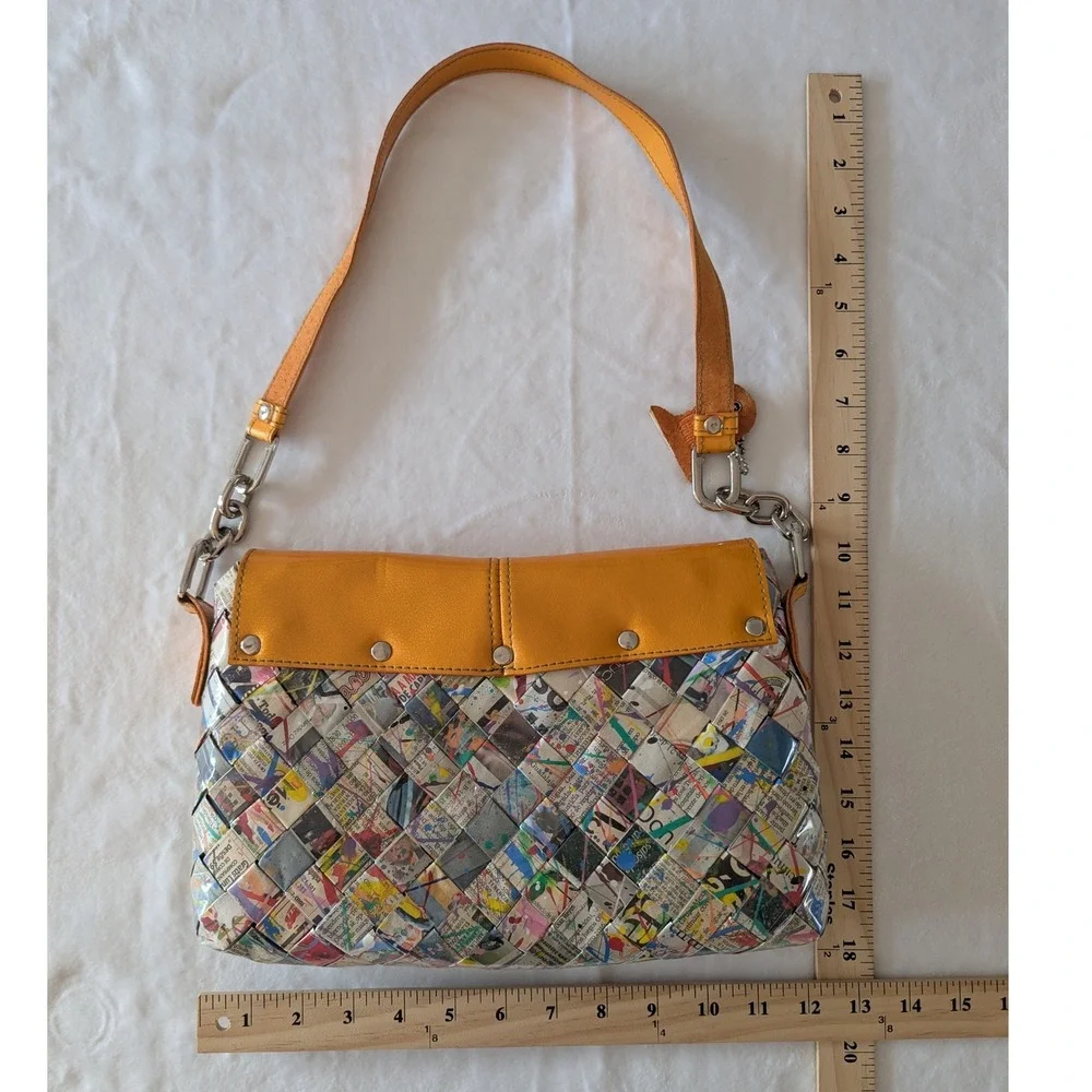 Nohra Ollie Woven Newspaper Print Leather Trim‎ Shoulder Bag Orange